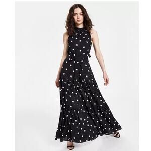 Anne Klein maxi dress 18W polka dot tiered ruffle hem sleeveless fit and flare